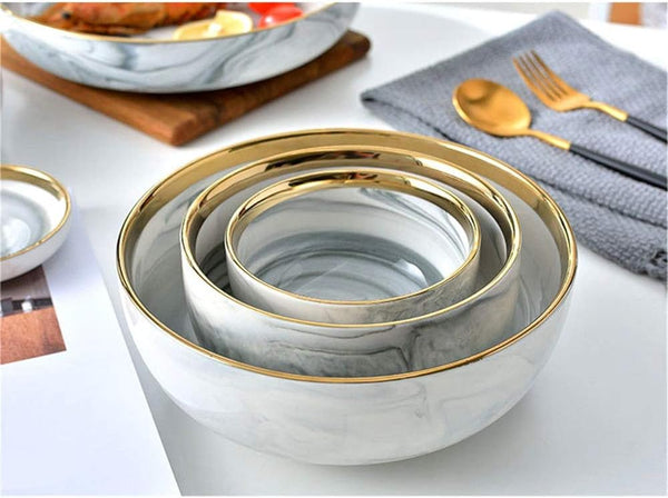 Marble White Gold Rim 26-Piece Dinnerware Set with Gift Box