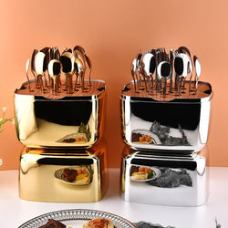 Egg-Shape Storage Box 24-Piece Golden Cutlery Tableware Set