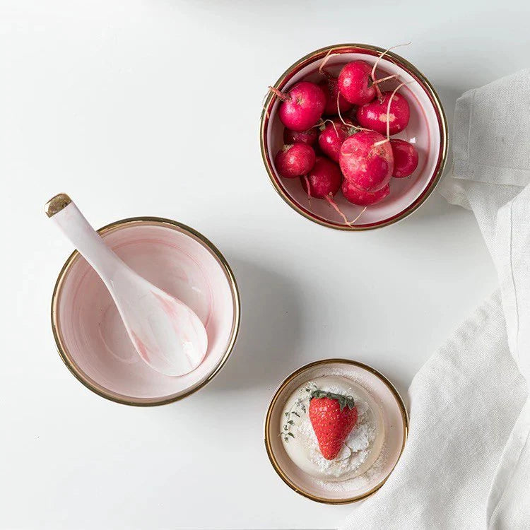 Marble Pink Gold Rim 32-Piece Dinnerware Set with Gift Box